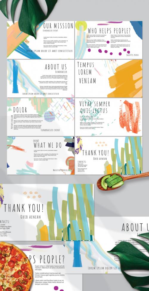 Adobe Stock - Presentation Deck Layout with Bright Abstract Strokes for Universal Fundraiser Event - 419491325