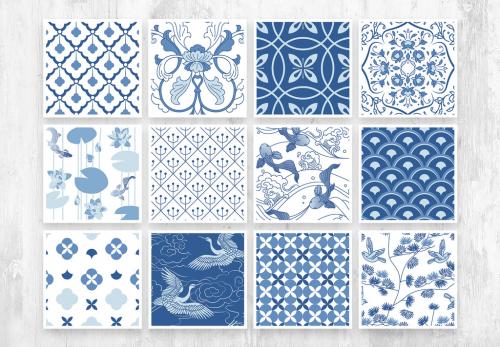 Adobe Stock - Blue Art Deco Chinoiserie Pattern - 419709854