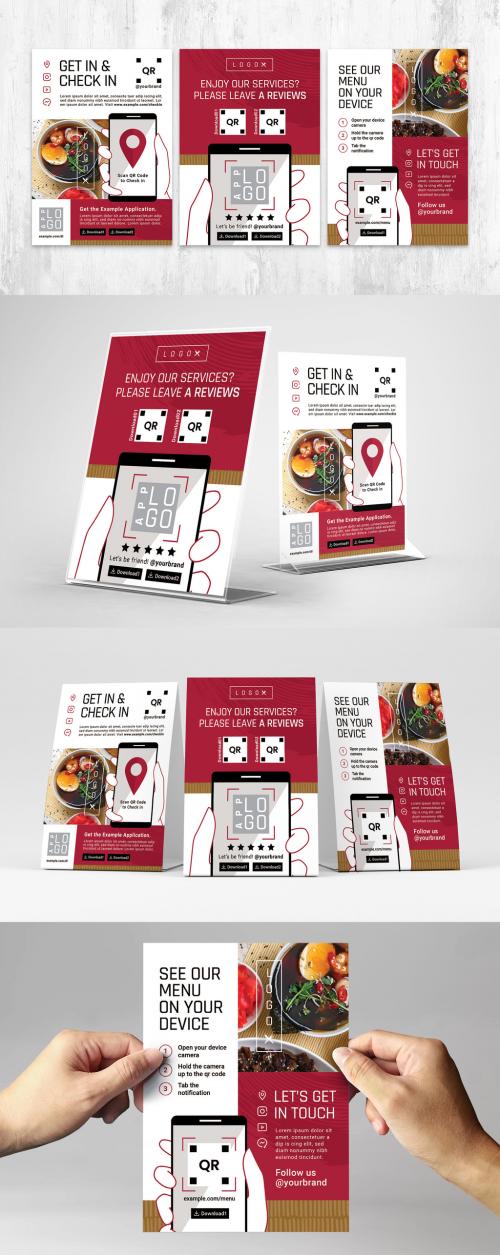 Adobe Stock - Red Restaurant Cafe Bar Flyer Poster With QR Code Placeholder for Online Menu Scanning - 421061632