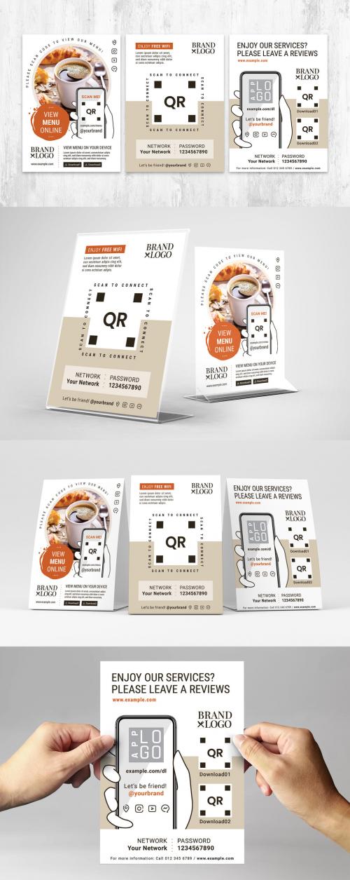 Adobe Stock - QR Code Flyer Templates for Menu Free Wi-Fi and Reviews - 421612823