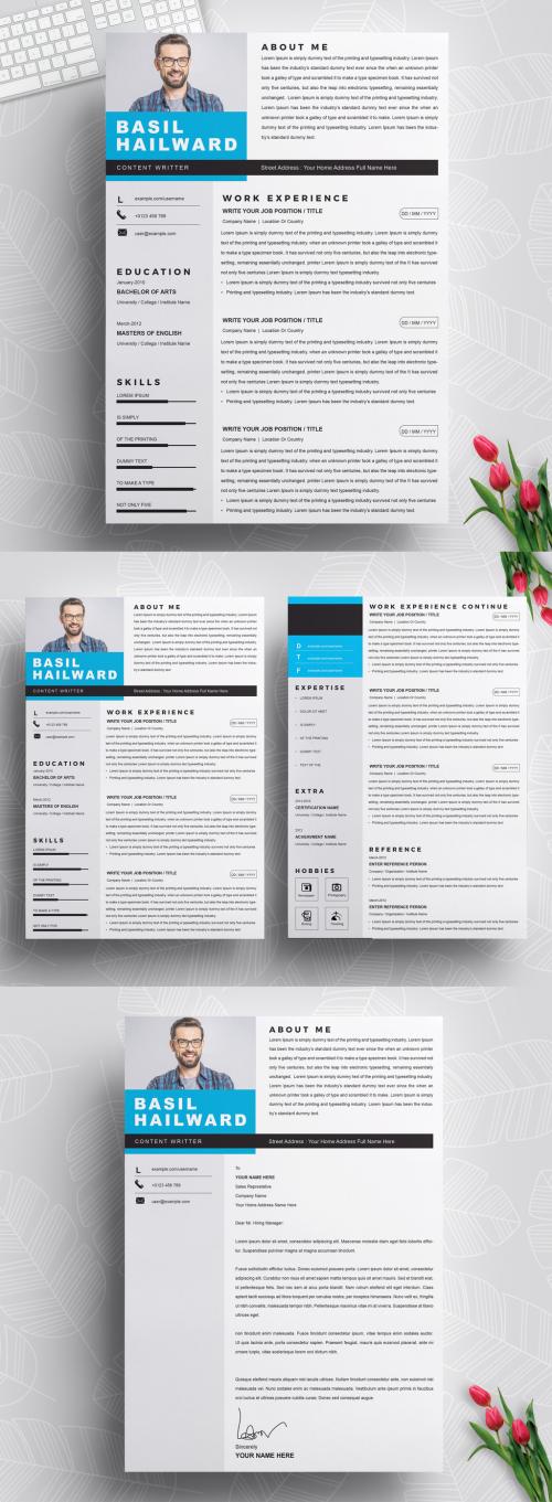 Adobe Stock - Resume and Cover Letter Layout Set with Blue Accents - 421626809