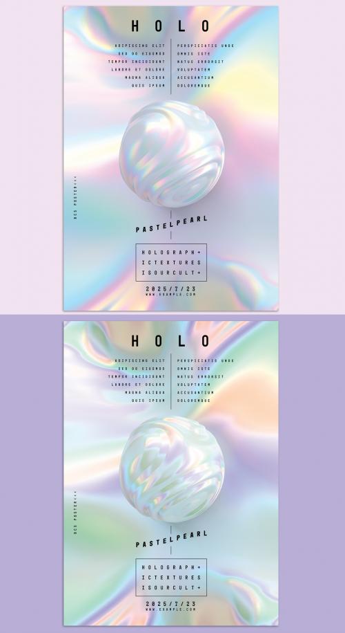 Adobe Stock - Holographic Poster Design Layout with Abstract Pastel Liquid Metal Shape - 422821025