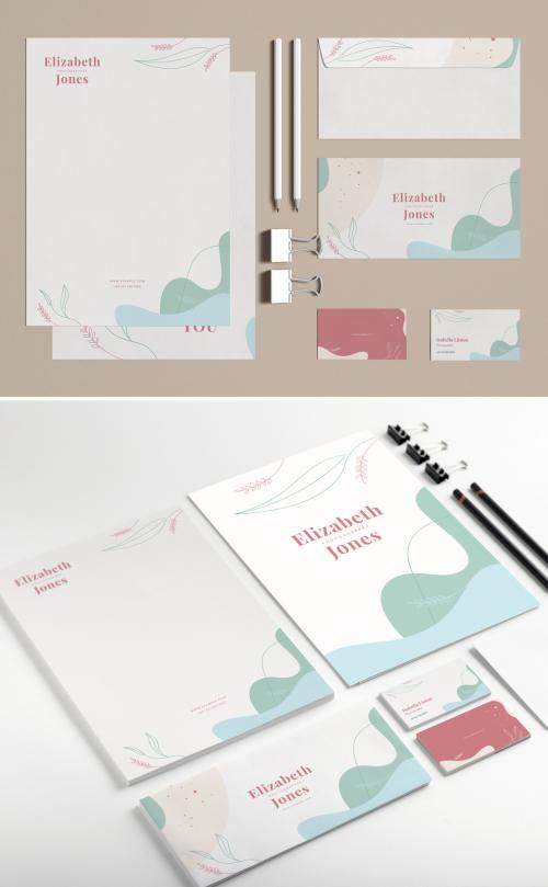 Adobe Stock - Stationery Set Layout with Natural Design Elements - 424038782