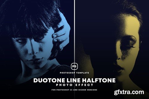 Duotone Line Halftone Photo Effect 77XP53S