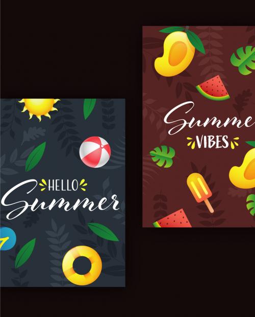 Adobe Stock - Hello Summer and Summer Vibes Layout or Flyer Design - 424266599