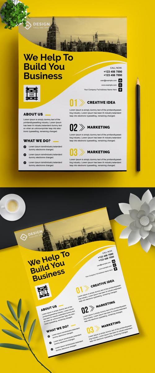 Adobe Stock - Corporate Flyer Layout with Graphic Elements and Yellow Accents - 426159696