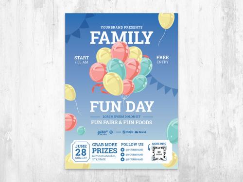 Adobe Stock - Family Fun Day Birthday Flyer Poster Layout with Balloons and Fairground Illustration - 427483690
