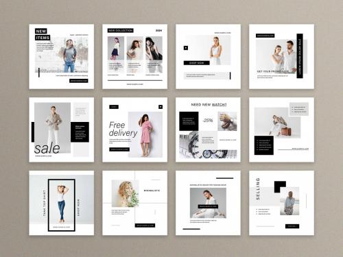 Adobe Stock - Minimalistic Social Media Layouts with Black Accent - 427720366