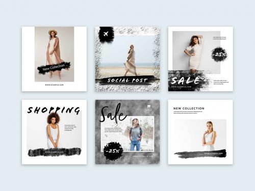 Adobe Stock - Social Layout Posts with Black Brush Design Elements - 427720498