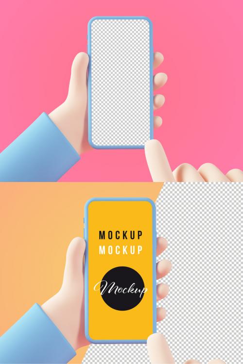 Adobe Stock - Isolated Cartoon Hands Holding and Touching a Smartphone Mockup - 427962750