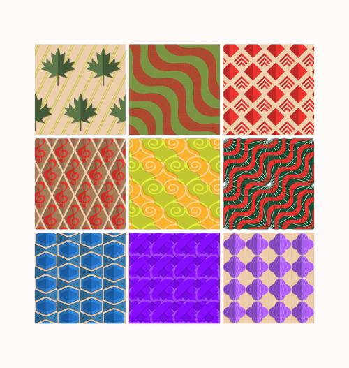 Adobe Stock - Seamless Pattern Set with Retro Colored Geometric Shapes and 3D Shadow Effect - 428222210
