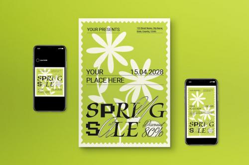Green Abstract Shape Spring Sale Flyer Set