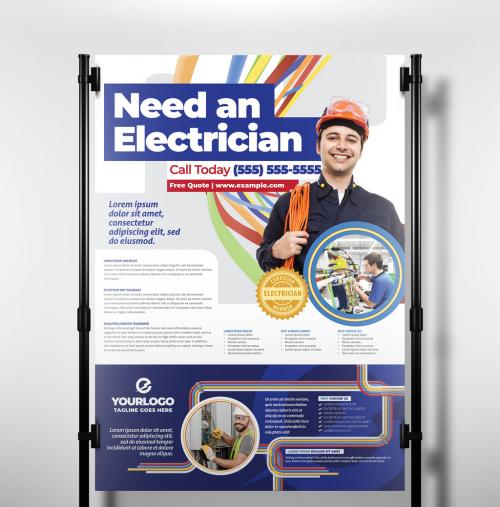 Adobe Stock - Electrician Flyer Poster Banner for Electric Service with Colourful Wiring - 429282334