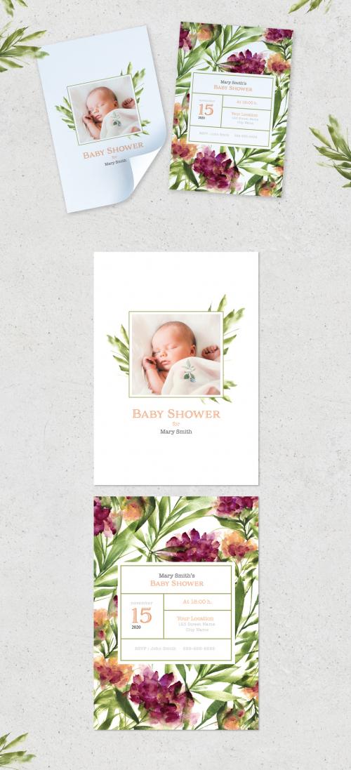 Adobe Stock - Baby Shower Watercolor Style Invitation Layout - 429452369