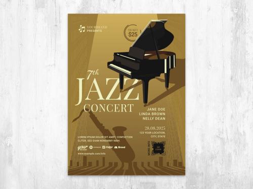 Adobe Stock - Jazz Concert Flyer Card with Piano on Spotlight - 429642373