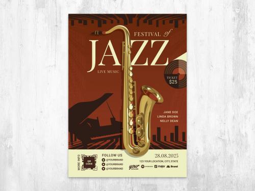 Adobe Stock - Jazz Concert Flyer Poster Card with Saxophone - 429642505