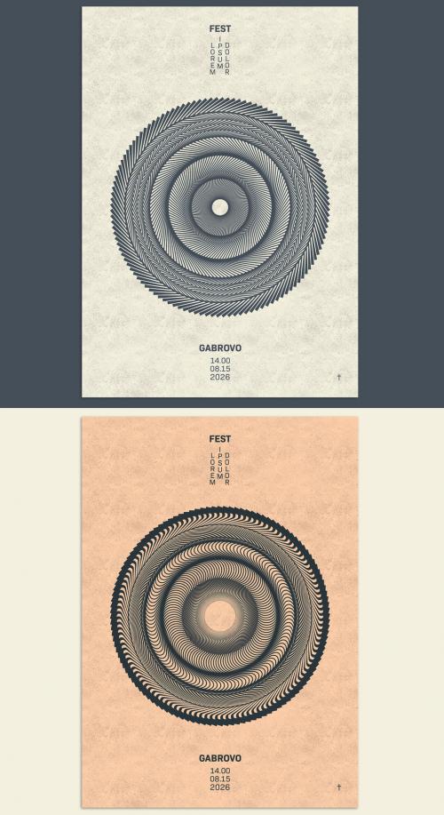 Adobe Stock - Trendy Vintage Poster Layout with Grid Circle Pattern Form Backdrop - 430205125