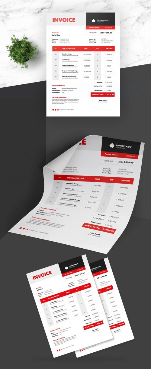 Adobe Stock - Clean Invoice Design with Red Accent - 430465988