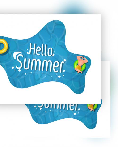 Adobe Stock - Paper Cut Hello Summer Text with Top View Relaxing Man Character in Swimming Pool - 431750659