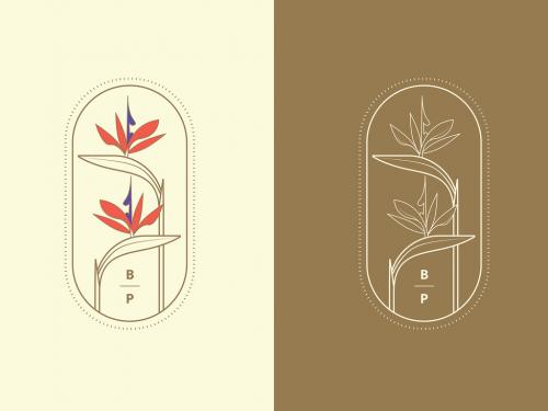 Adobe Stock - Bird of Paradise Flower Logo Badge Template - 431772796