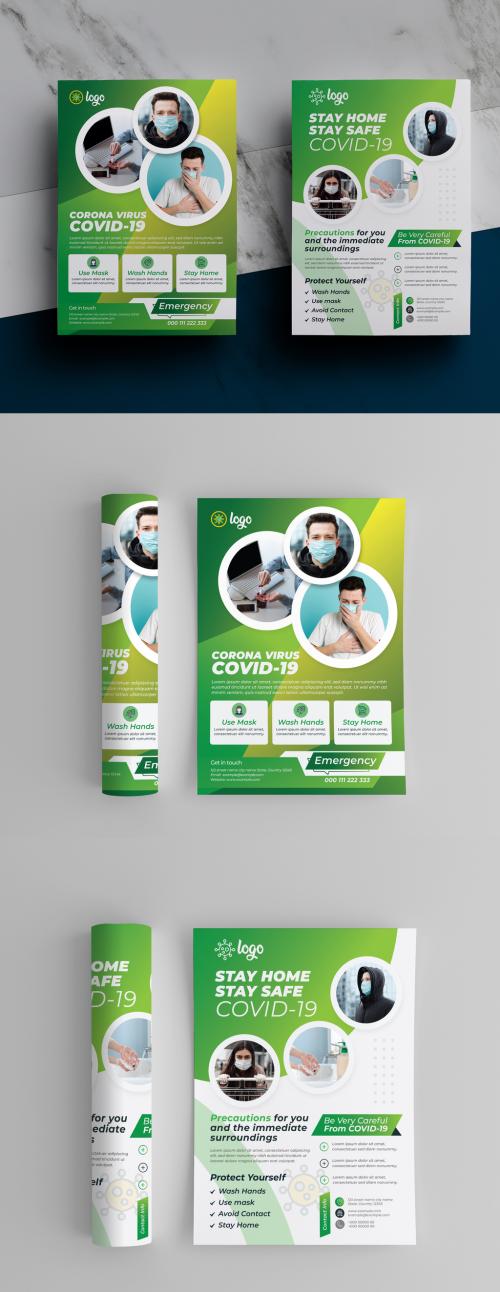 Adobe Stock - Corona Virus Flyer Layout Pack with Green Vector Accents - 433290600
