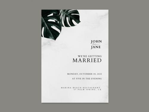 Adobe Stock - Monstera Leaf Wedding Invitation Card - 434371394