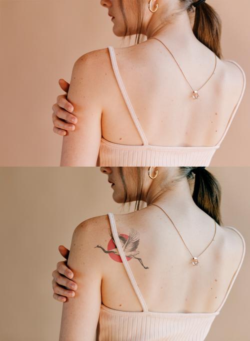 Adobe Stock - Tattoo Design Mockup on a Woman Shoulder - 434372136