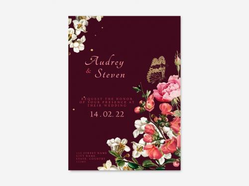 Adobe Stock - Editable Floral Wedding Invitation Card Template - 434381243