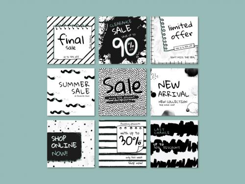 Adobe Stock - Sale Template with Ink Brush Pattern Set - 434788470