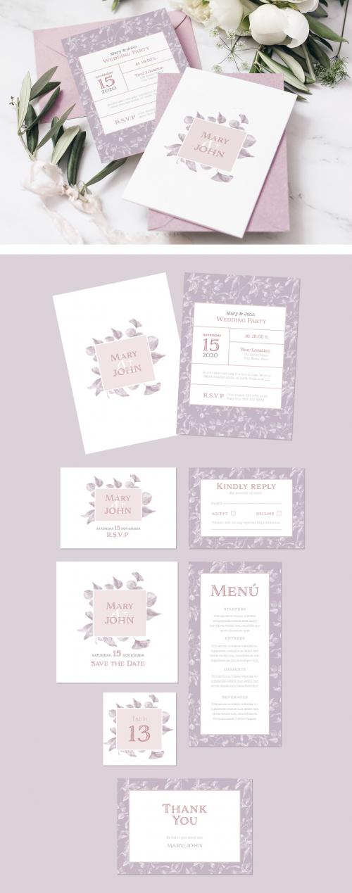 Adobe Stock - Lilac Color Leaves Style Wedding Set - 434824961