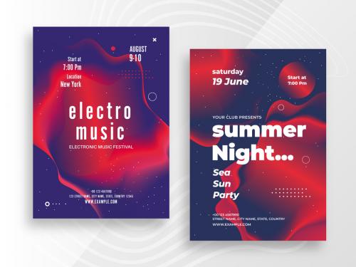 Adobe Stock - Electronic Music Poster Layout with Red Gradient Wavy Shapes - 435443384