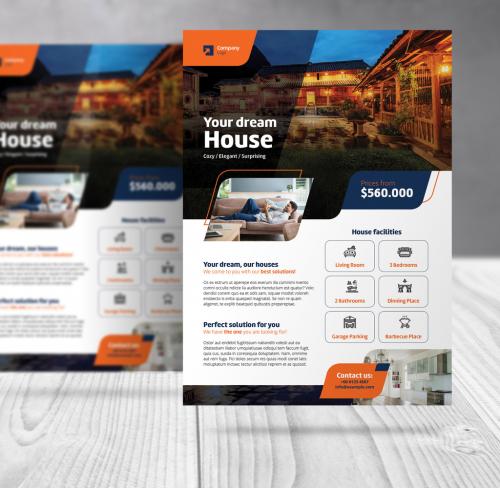 Adobe Stock - Real Estate Flyer with Blue and Orange Accents - 435497726