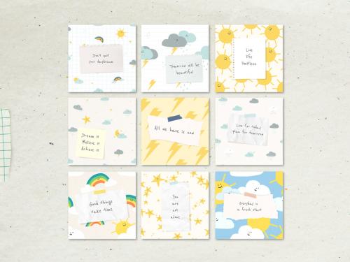 Adobe Stock - Cheerful Quote Layout with Cute Weather Drawings Collection - 435667393