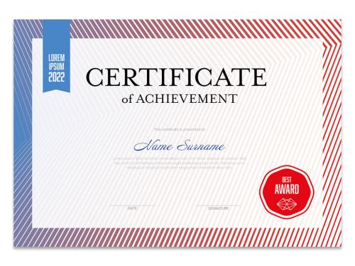 Adobe Stock - Blue and Red Horizontal Certificate Layout - 435911252