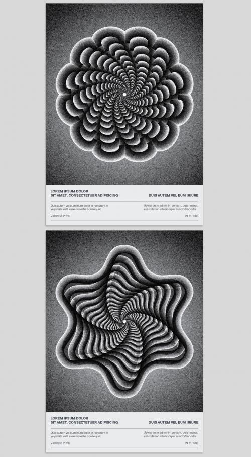 Adobe Stock - Monochrome Abstract Swirl Shape Design Cover Layout with Stipple Effect - 436883930