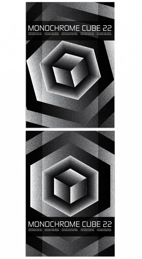 Adobe Stock - Monochrome Isometric Cube Poster Design Layout with Stipple Effect - 436883943