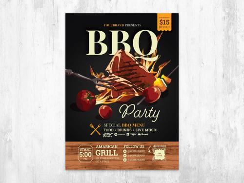 Adobe Stock - BBQ Cookout Flyer Layout with Barbecue Meat Grilled Vector - 436892168