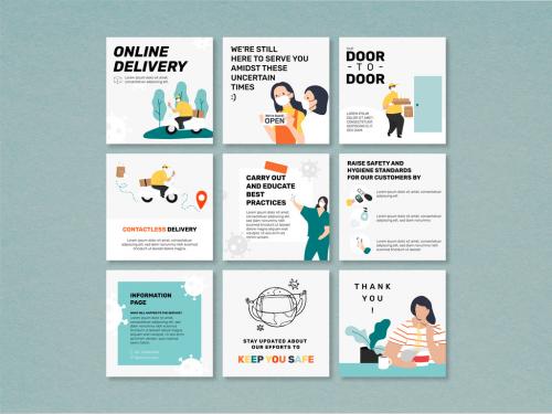 Adobe Stock - Online Delivery During Covid 19 Social Media Layout Set - 437290351