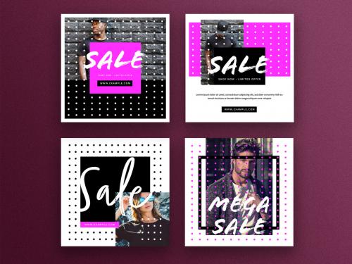 Adobe Stock - Sale Social Media Layouts with White and Pink Dots - 437453094