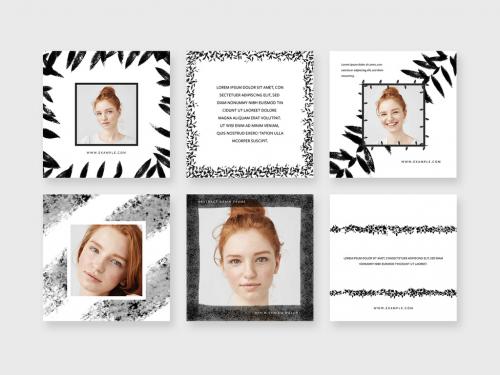 Adobe Stock - Social Layouts with Black Brush Design Elements - 437453105