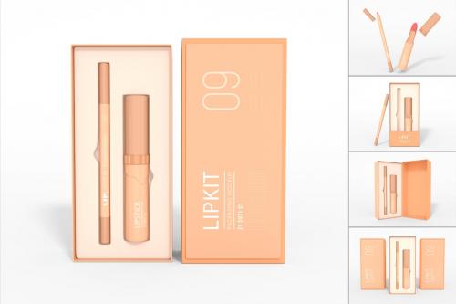 Lip Liner Lipstick Kit Box Branding Mockup Set