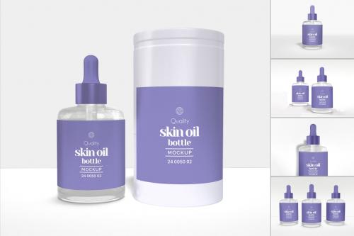 Cosmetic Skin Oil Bottle Branding Mockup Set