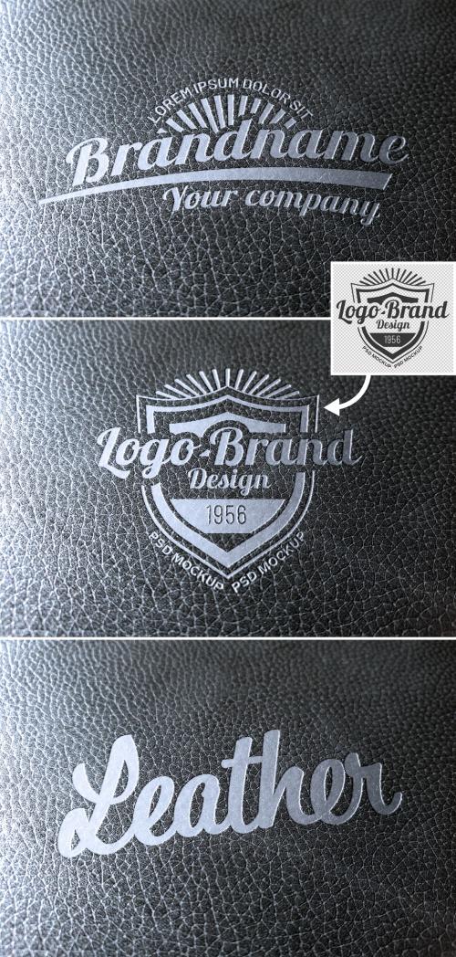 Adobe Stock - Logo Mockup on Leather Texture with Debossed Silver Effect - 438522490