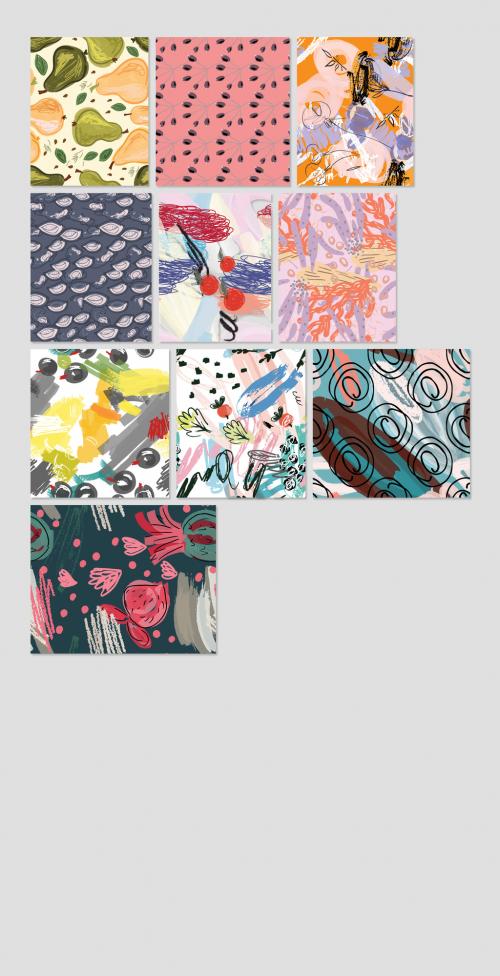 Adobe Stock - Seamless Pattern Collection with Hand Drawn Rough Abstract Strokes and Floral Elements - 438534874