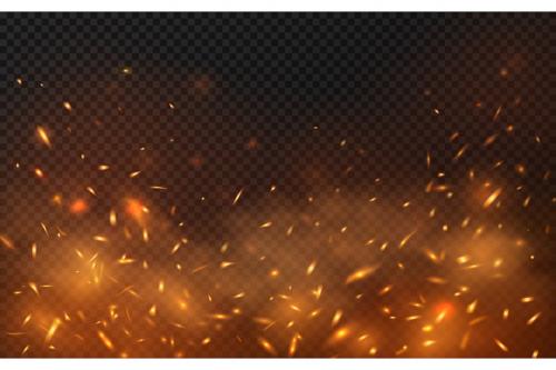 Fire spark smoke background, burning particles