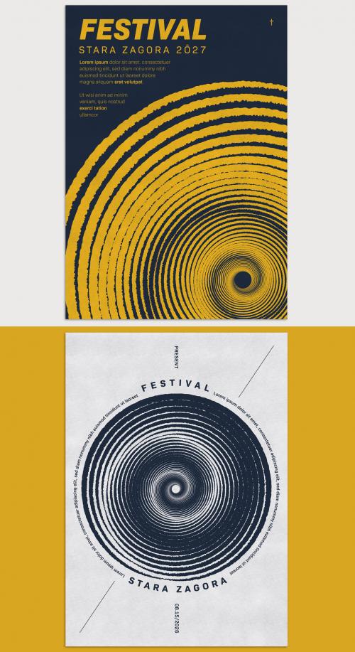 Adobe Stock - Hypnotic Spiral Tunnel Retro Design Cover Layout - 440173071
