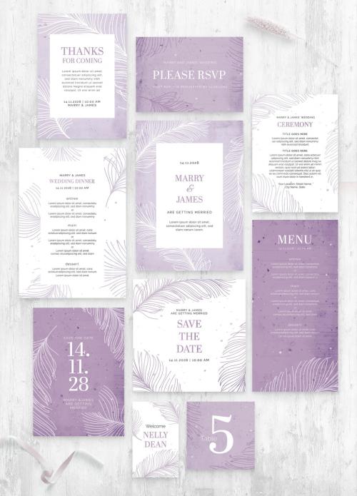Adobe Stock - Minimal Feather Wedding Suite Purple - 440174284