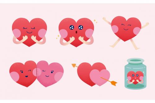 Valentines Day Heart Character Set