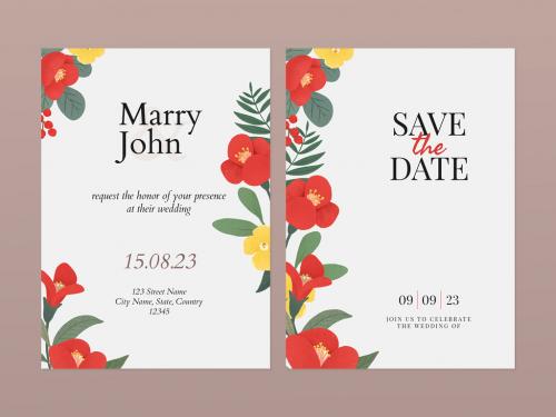 Adobe Stock - Floral Wedding Invitation Card Template - 441407852