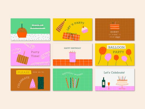 Adobe Stock - Colorful Birthday Banner Layout with Cute Doodles Set - 441407866